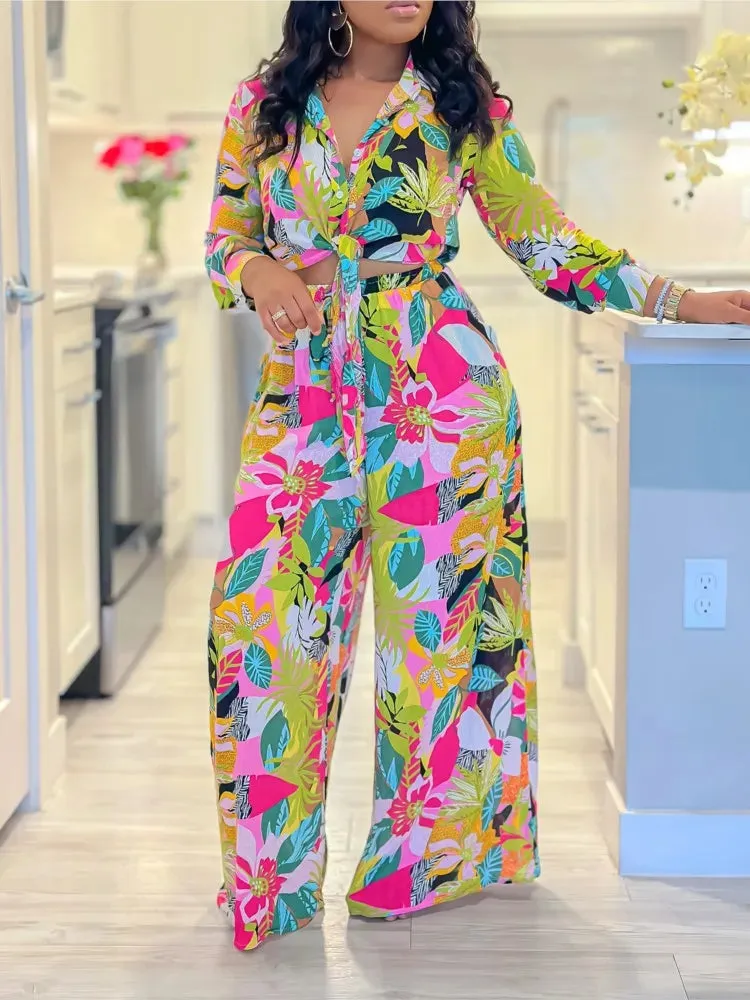 🌸 Women’s 2-Piece Floral Print Outfit – Chic & Elegant Beach Vacation Set
