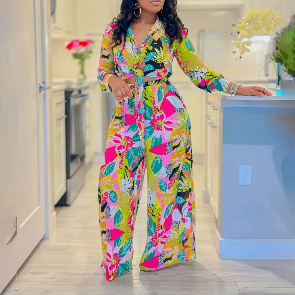 🌸 Women’s 2-Piece Floral Print Outfit – Chic & Elegant Beach Vacation Set