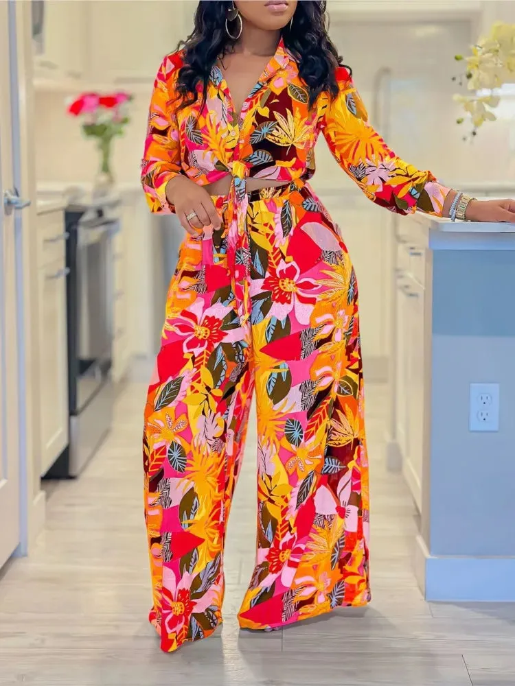 🌸 Women’s 2-Piece Floral Print Outfit – Chic & Elegant Beach Vacation Set