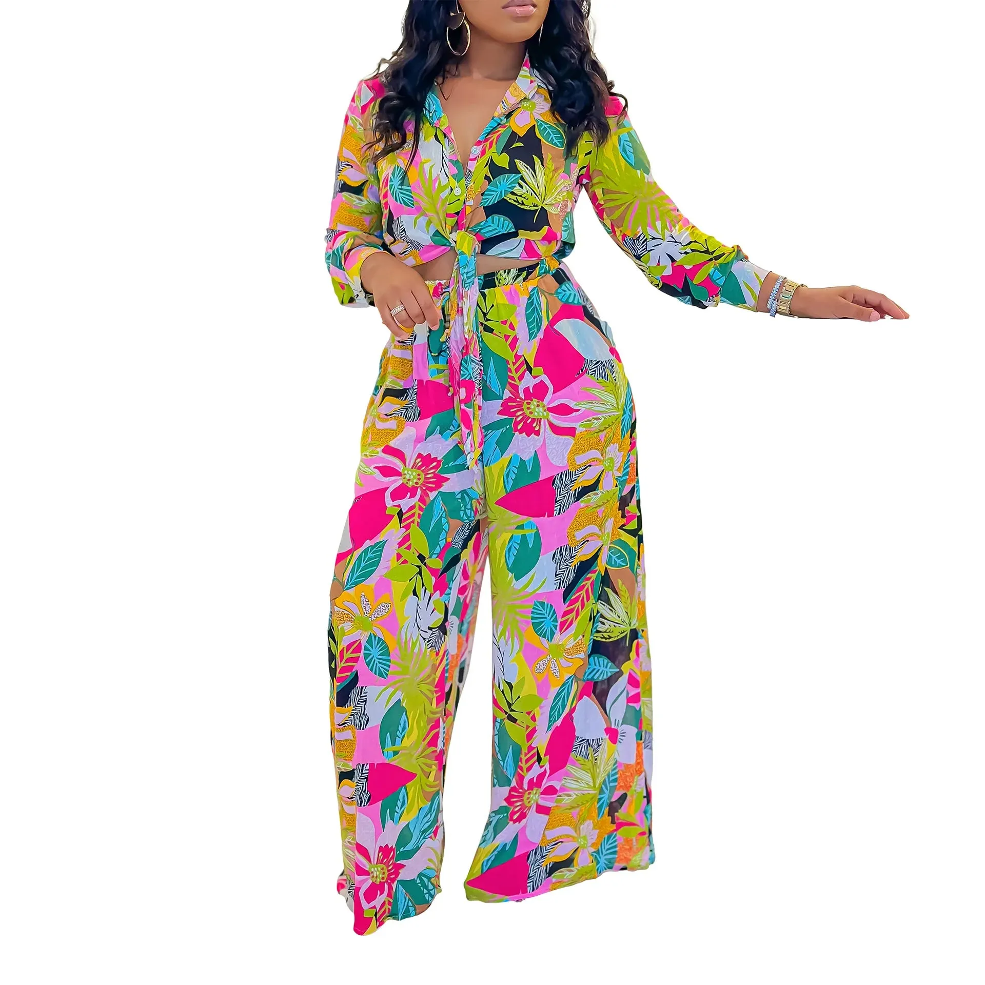 🌸 Women’s 2-Piece Floral Print Outfit – Chic & Elegant Beach Vacation Set