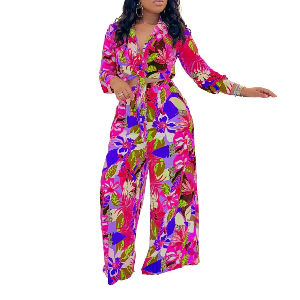 🌸 Women’s 2-Piece Floral Print Outfit – Chic & Elegant Beach Vacation Set