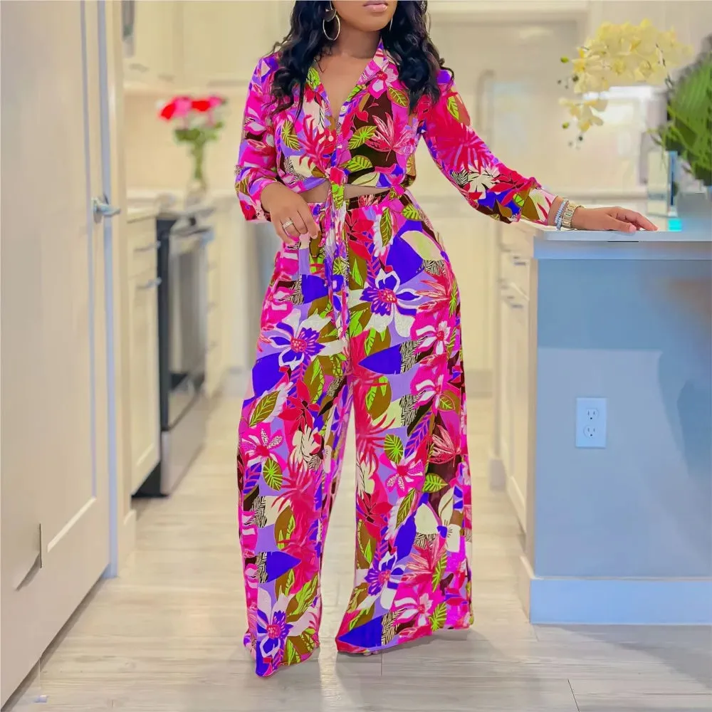 🌸 Women’s 2-Piece Floral Print Outfit – Chic & Elegant Beach Vacation Set