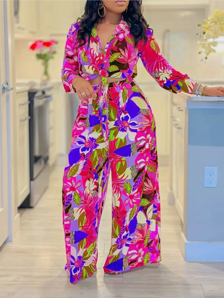 🌸 Women’s 2-Piece Floral Print Outfit – Chic & Elegant Beach Vacation Set