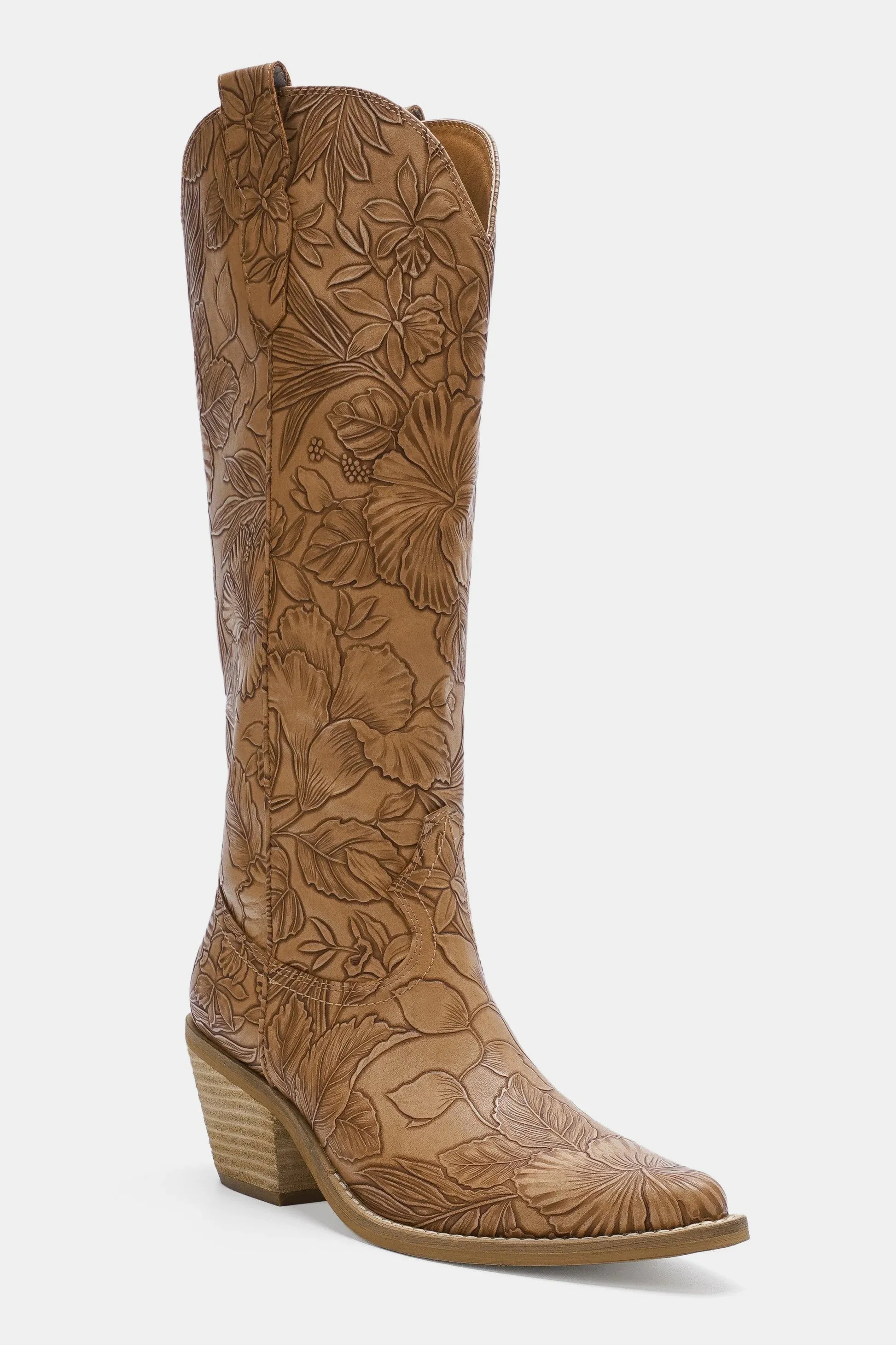 Beast Fashion Floral Point Toe Block Heel Boots