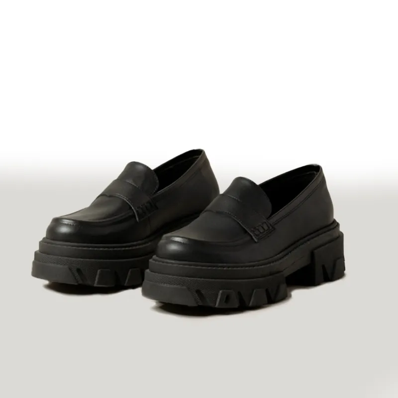 Black Vegan Leather Chunky Loafers