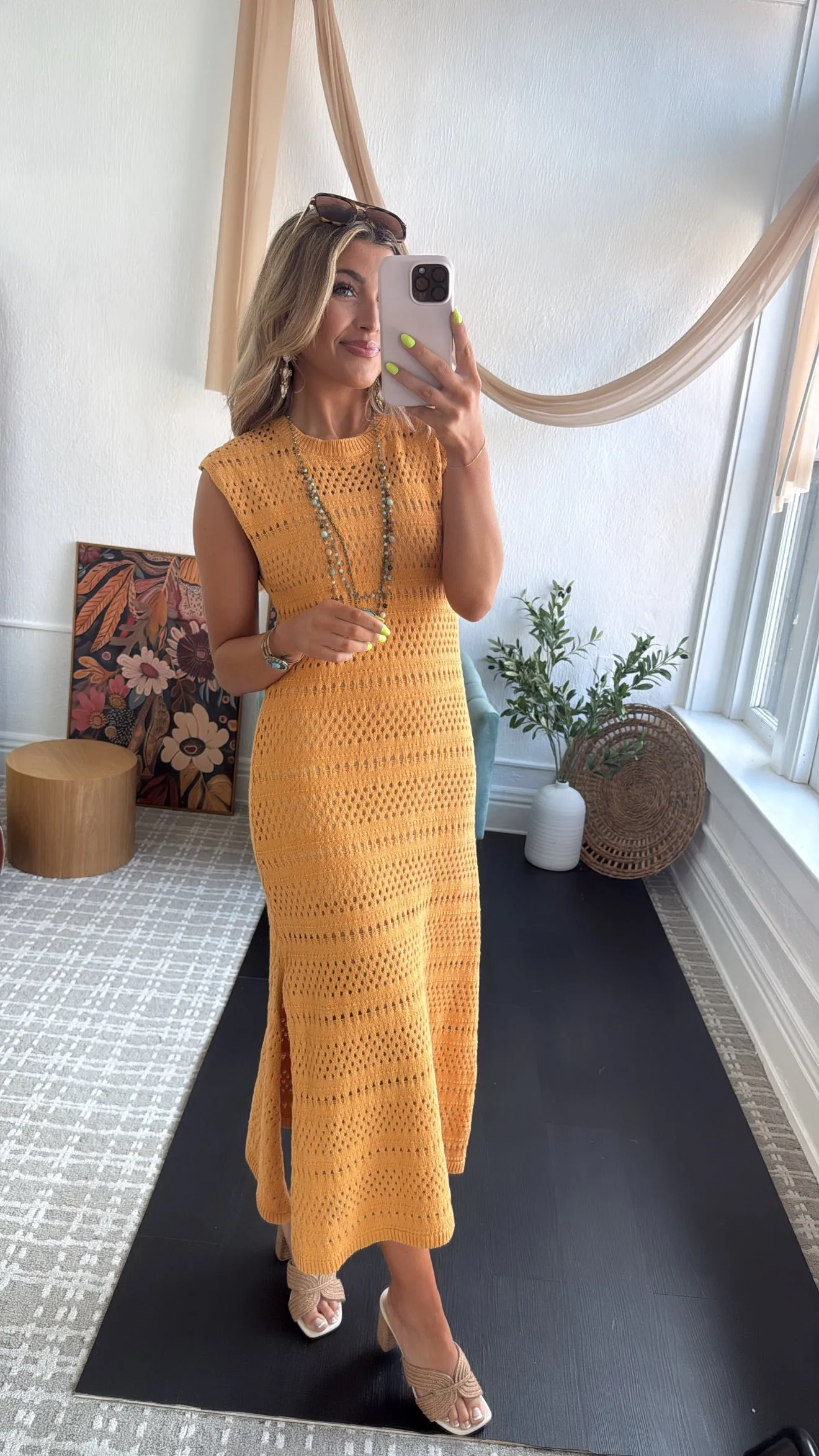 BY TOGETHER: Sundown Reverie Crochet Dress, Dusty Mustard