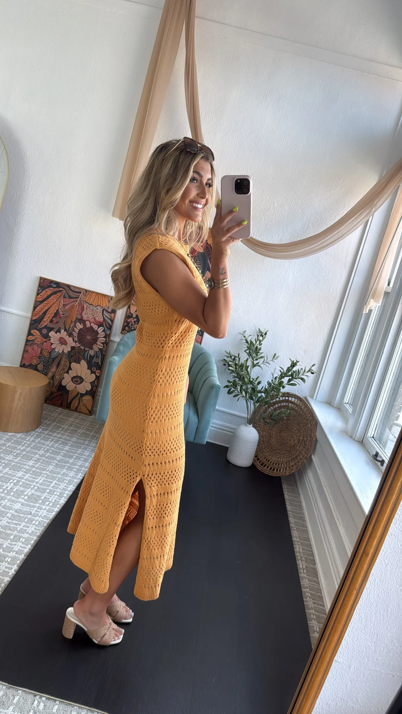 BY TOGETHER: Sundown Reverie Crochet Dress, Dusty Mustard