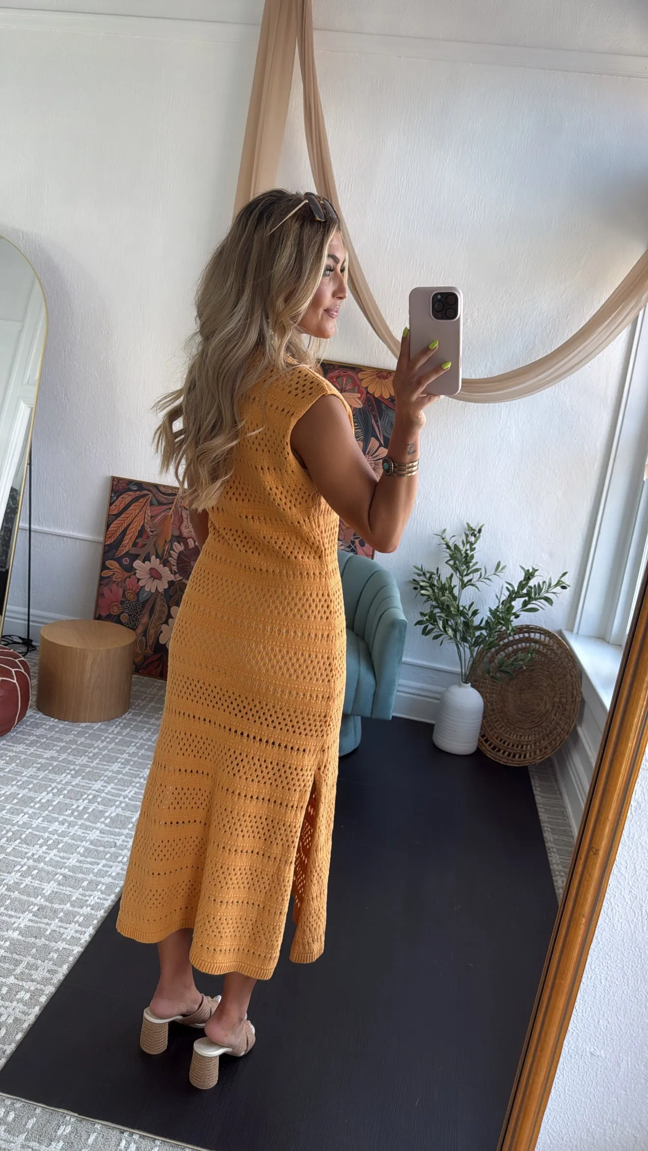 BY TOGETHER: Sundown Reverie Crochet Dress, Dusty Mustard