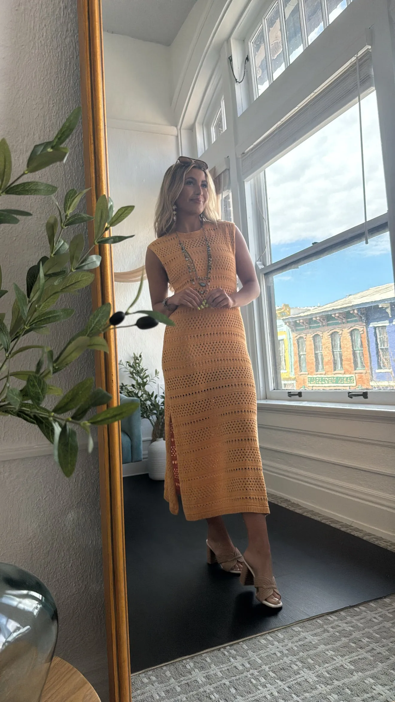 BY TOGETHER: Sundown Reverie Crochet Dress, Dusty Mustard