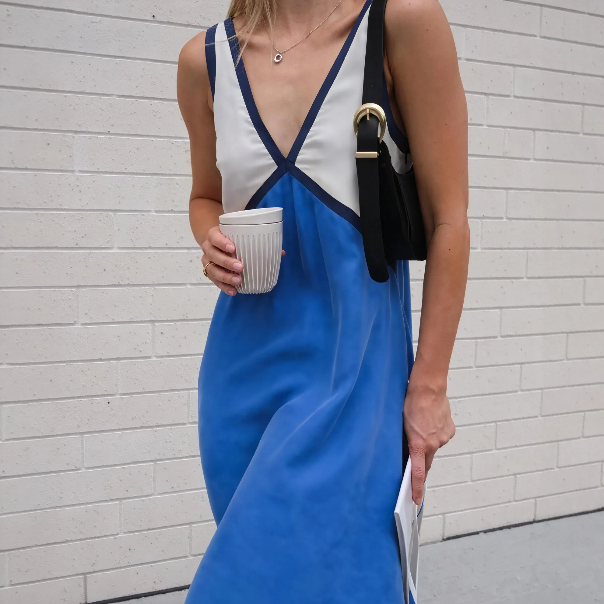 Color Block Sleeveless Midi Dress