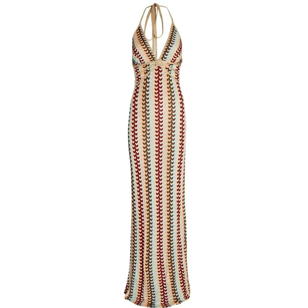 Deep V-Neck Multicolor Maxi Dress