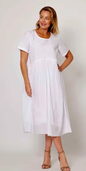 Empire Cotton Dress in White
