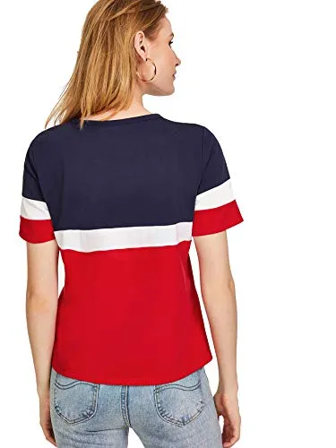 FreshTrend Women's T-Shirt (GT03_BluWhtRed_S_Multicolored_Small)