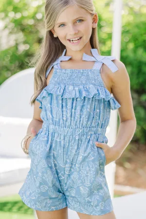 Girls: The Mary Maud Blue Nautical Toile Romper