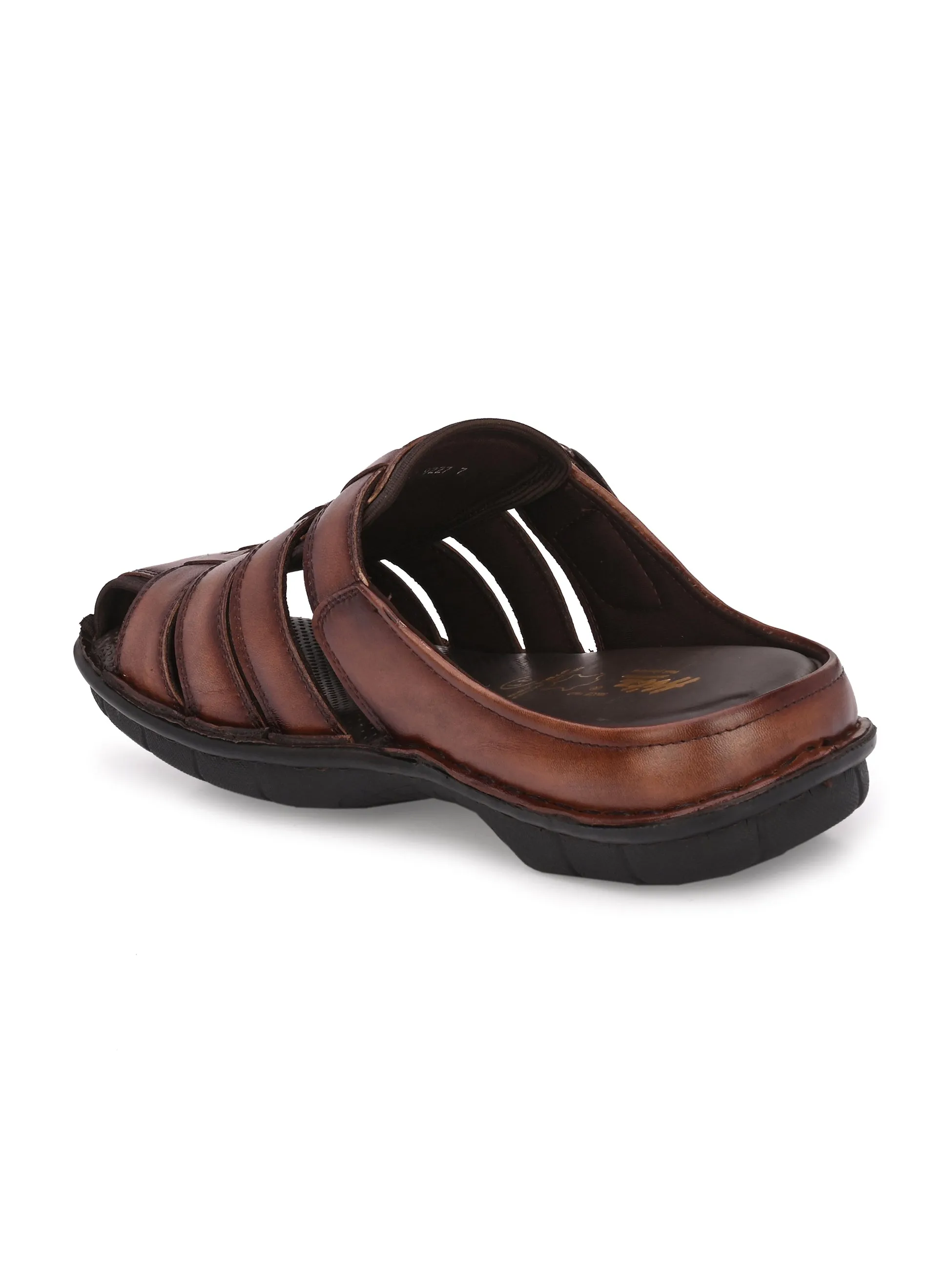 Hitz Men's Brown Leather Comfort Slippers