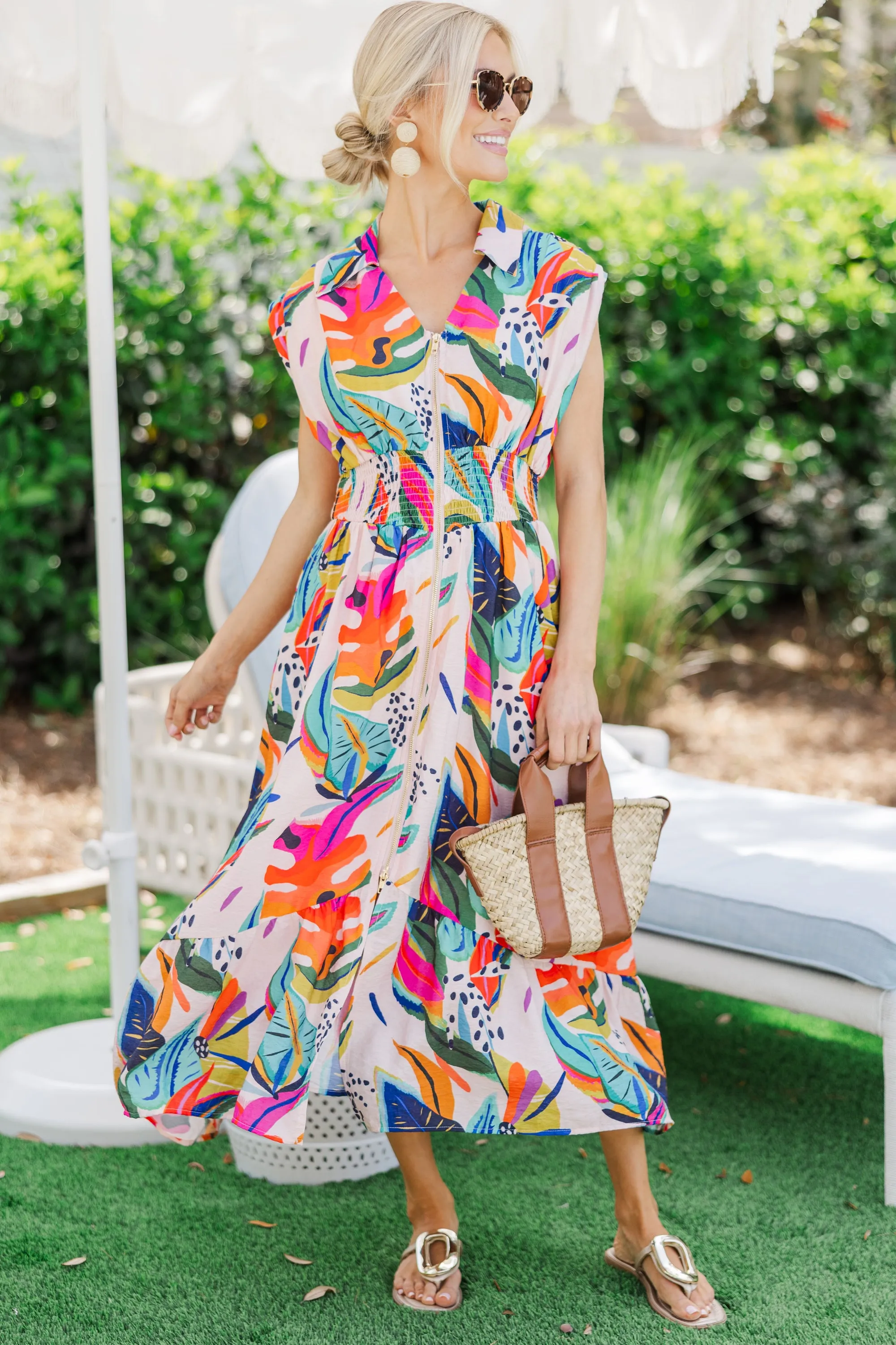 In the Swing Of Things Orange Floral Midi Dress