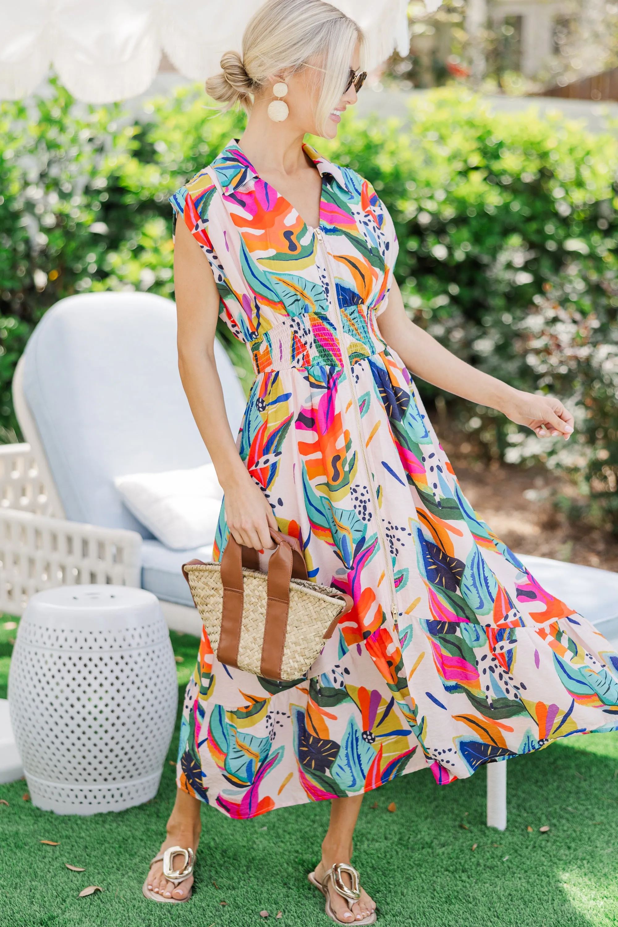 In the Swing Of Things Orange Floral Midi Dress