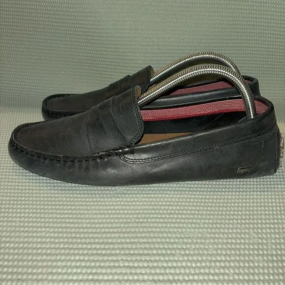 Lacoste Concours Leather Loafers Slip On Comfort Men’s Size 9 Washed Black