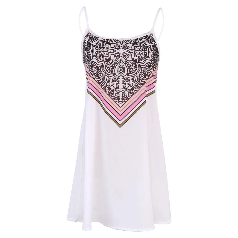Ladies Loose Digital Print Sleeveless Chiffon Sundress Summer Casual Boho Beach Party Tank Dress Z2