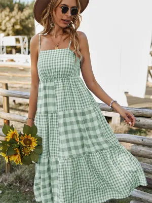 Margaretta Tartan Midi Dress - Mint