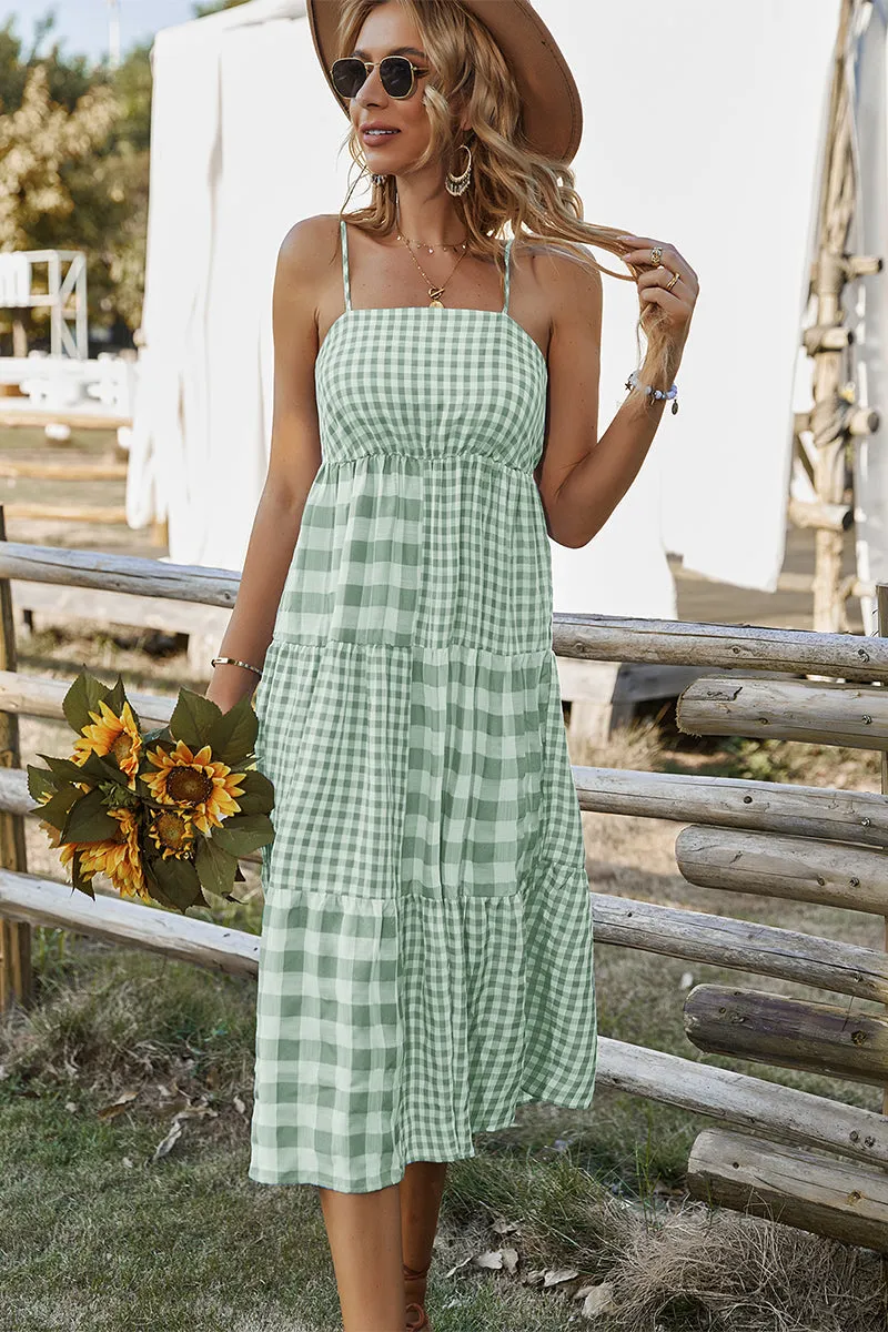 Margaretta Tartan Midi Dress - Mint