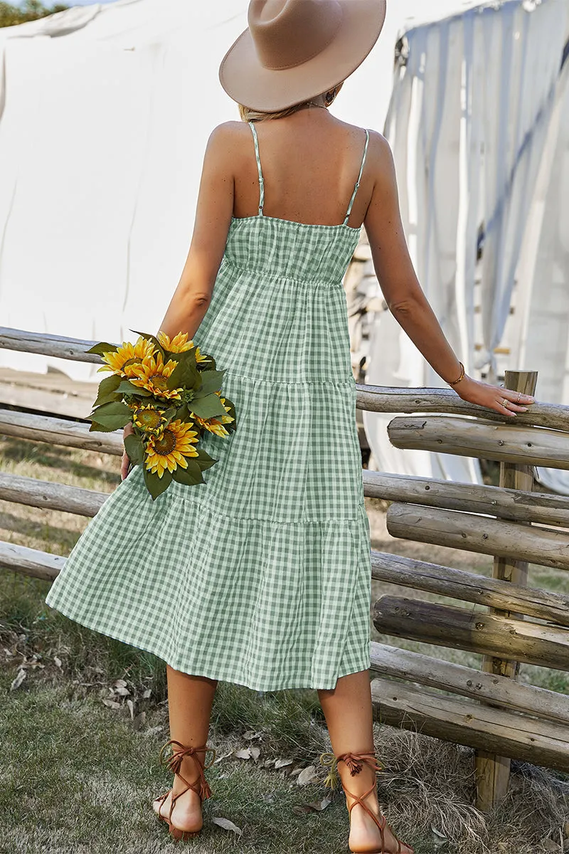 Margaretta Tartan Midi Dress - Mint