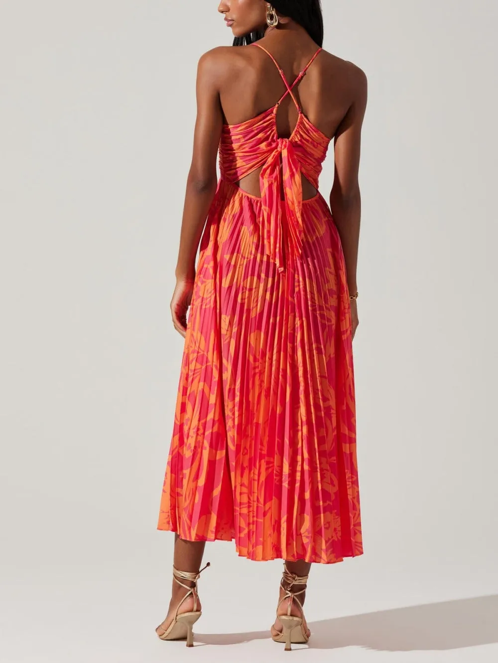 Maxime - Elegant Floral Print Pleats Midi Dress