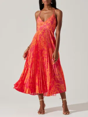 Maxime - Elegant Floral Print Pleats Midi Dress