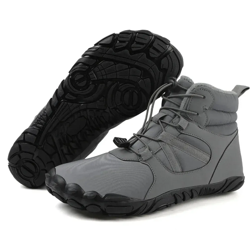 Mens Winter Snow Boots Running Sneakers Non Slip Casual Barefoot Warm Fur Shoes Waterproof High Top for Travel Climbing Hiking