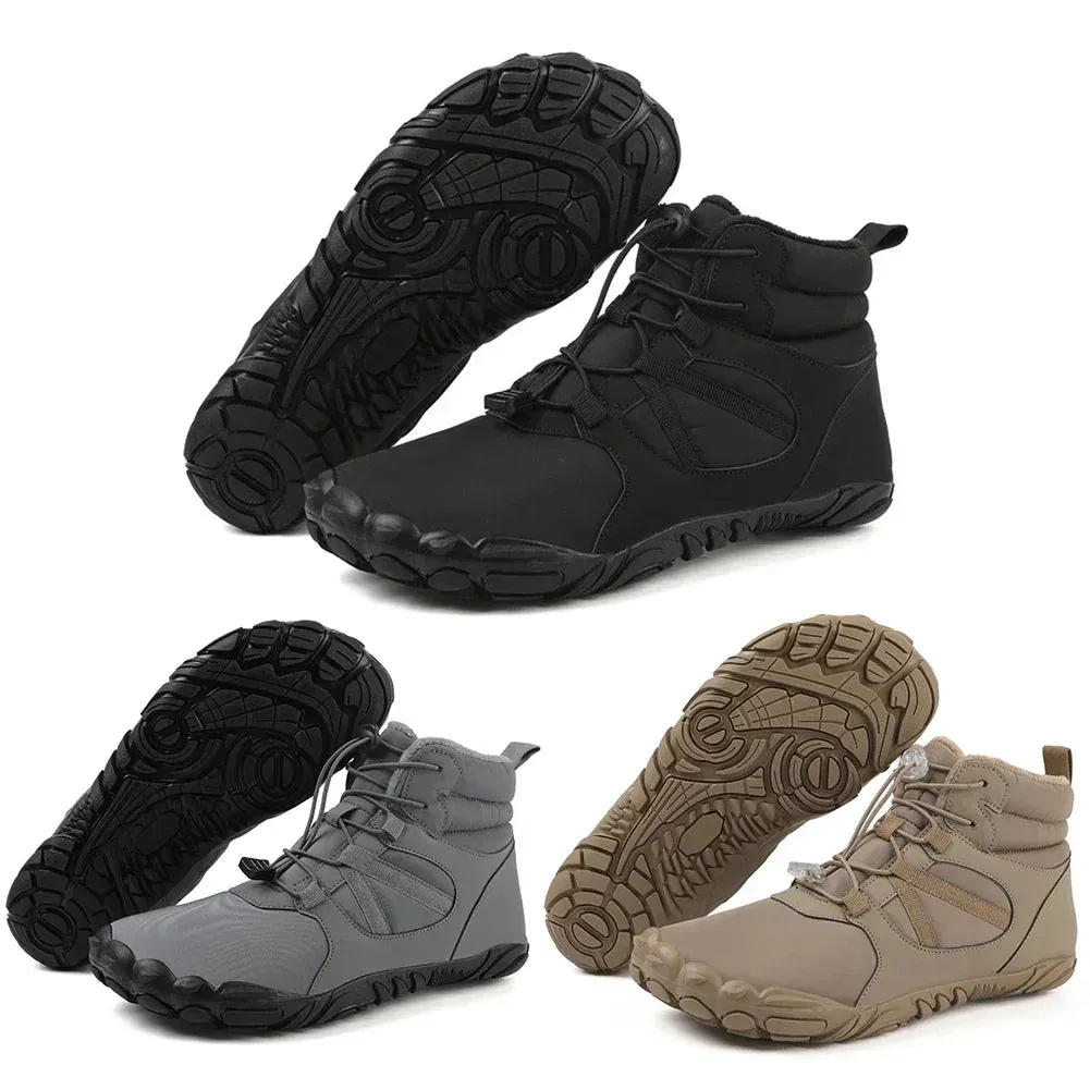 Mens Winter Snow Boots Running Sneakers Non Slip Casual Barefoot Warm Fur Shoes Waterproof High Top for Travel Climbing Hiking