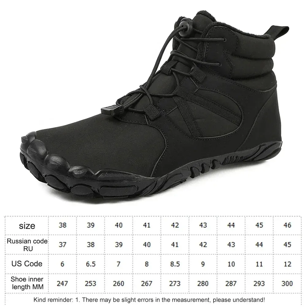 Mens Winter Snow Boots Running Sneakers Non Slip Casual Barefoot Warm Fur Shoes Waterproof High Top for Travel Climbing Hiking
