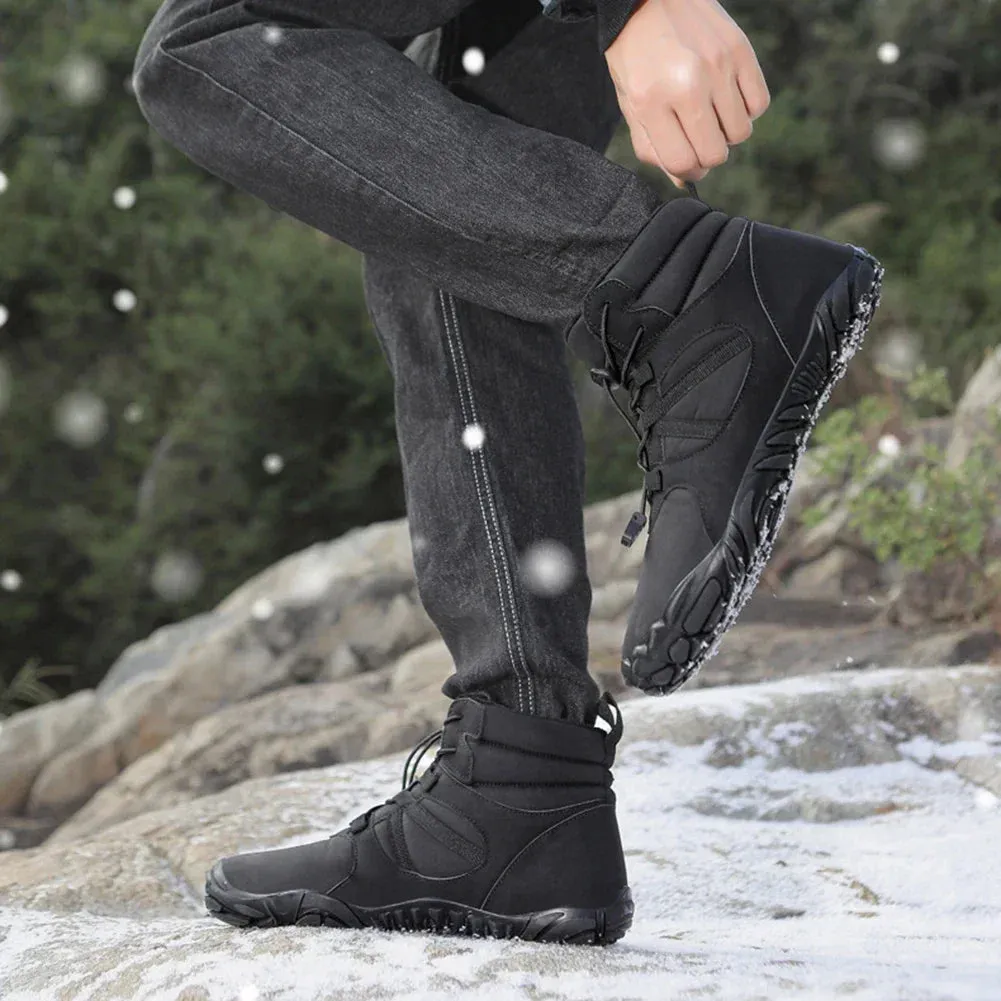 Mens Winter Snow Boots Running Sneakers Non Slip Casual Barefoot Warm Fur Shoes Waterproof High Top for Travel Climbing Hiking