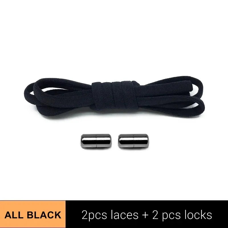 Metal Lock Elastic No-Tie Shoelaces for Sneakers - Quick Semicircle Shoestrings for Kids and Adults