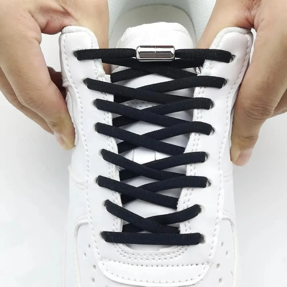 Metal Lock Elastic No-Tie Shoelaces for Sneakers - Quick Semicircle Shoestrings for Kids and Adults