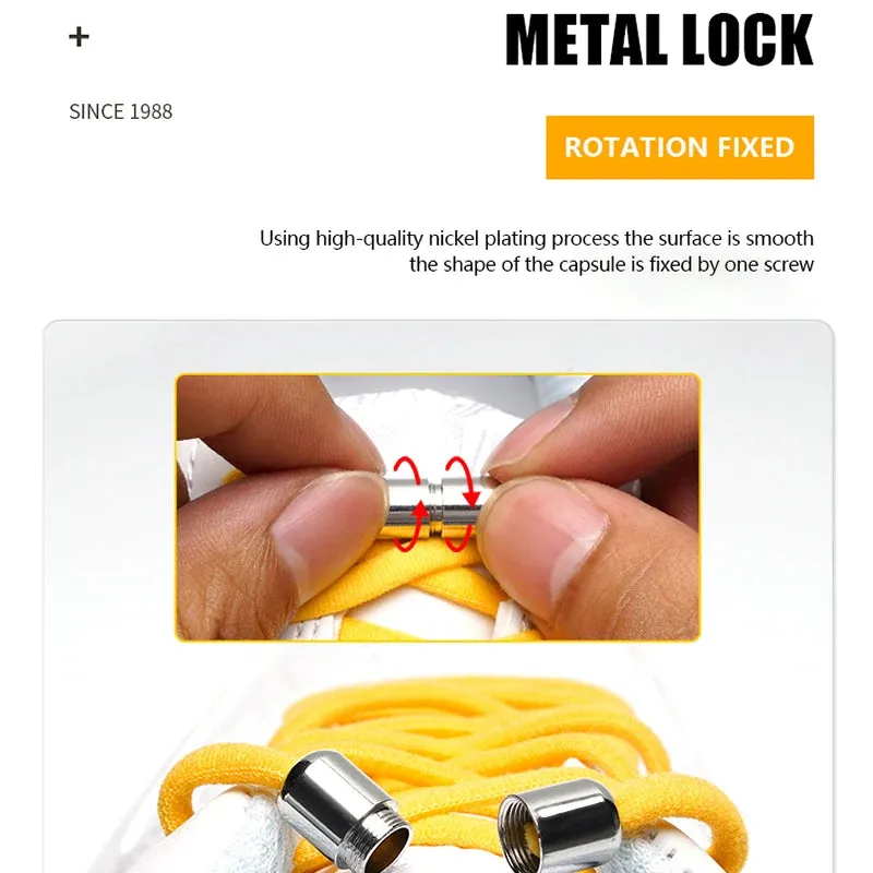 Metal Lock Elastic No-Tie Shoelaces for Sneakers - Quick Semicircle Shoestrings for Kids and Adults