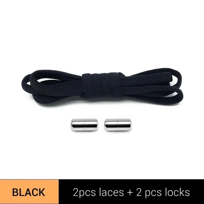 Metal Lock Elastic No-Tie Shoelaces for Sneakers - Quick Semicircle Shoestrings for Kids and Adults
