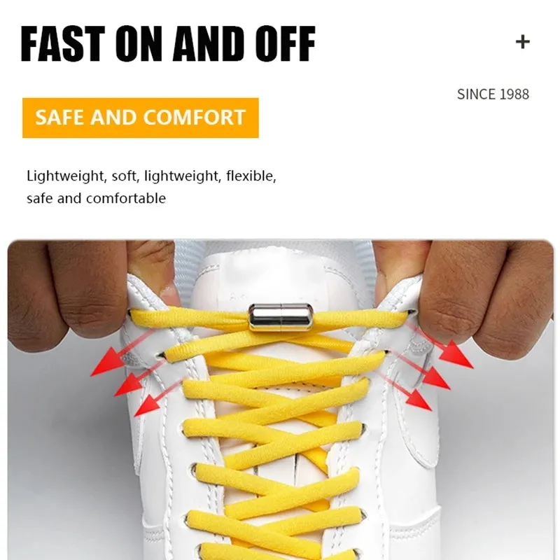 Metal Lock Elastic No-Tie Shoelaces for Sneakers - Quick Semicircle Shoestrings for Kids and Adults