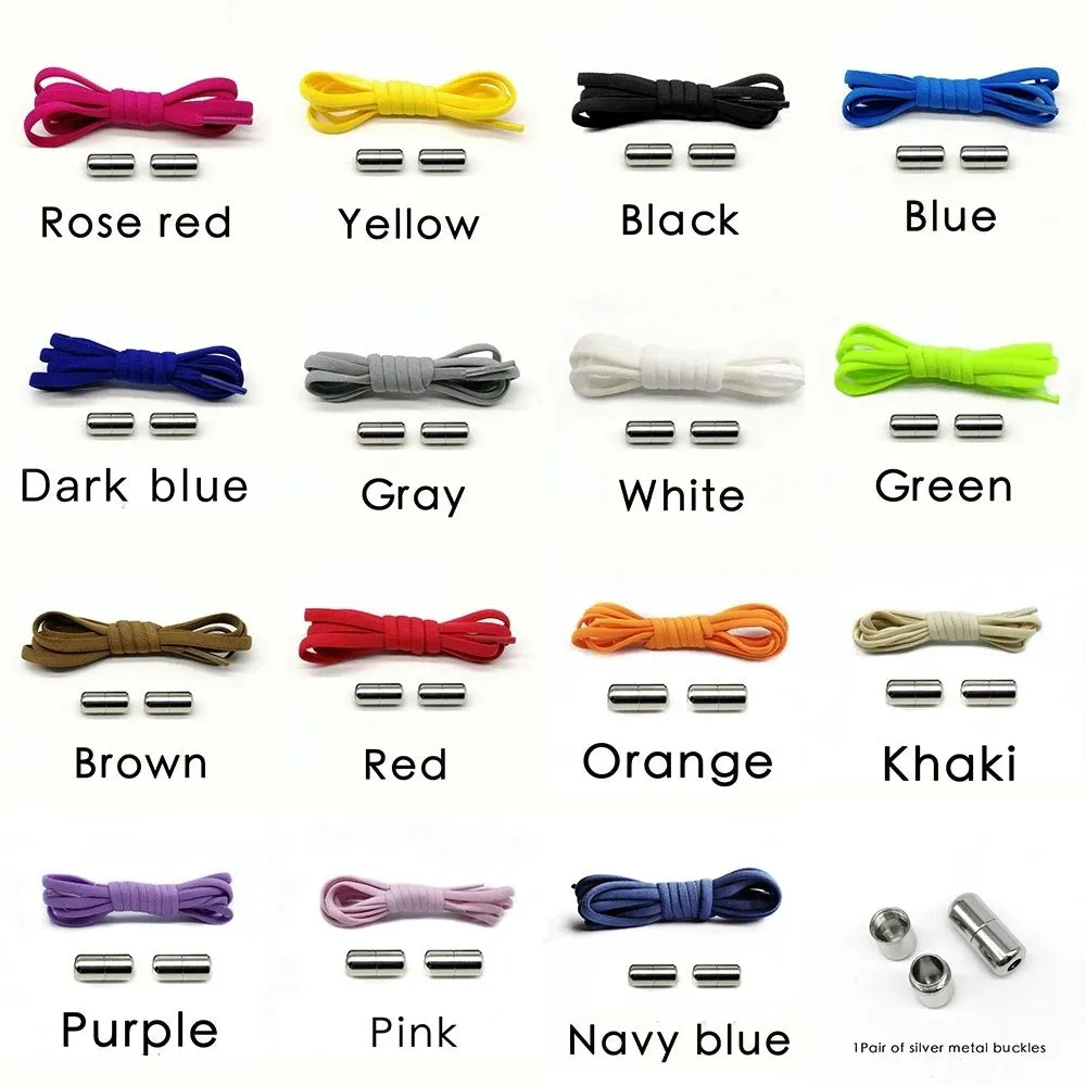 Metal Lock Elastic No-Tie Shoelaces for Sneakers - Quick Semicircle Shoestrings for Kids and Adults