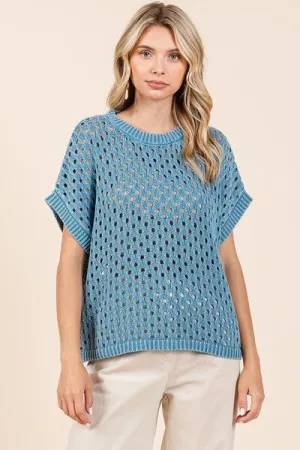 Mittoshop Mineral Wash Openwork Short Sleeve Knit Cover Up