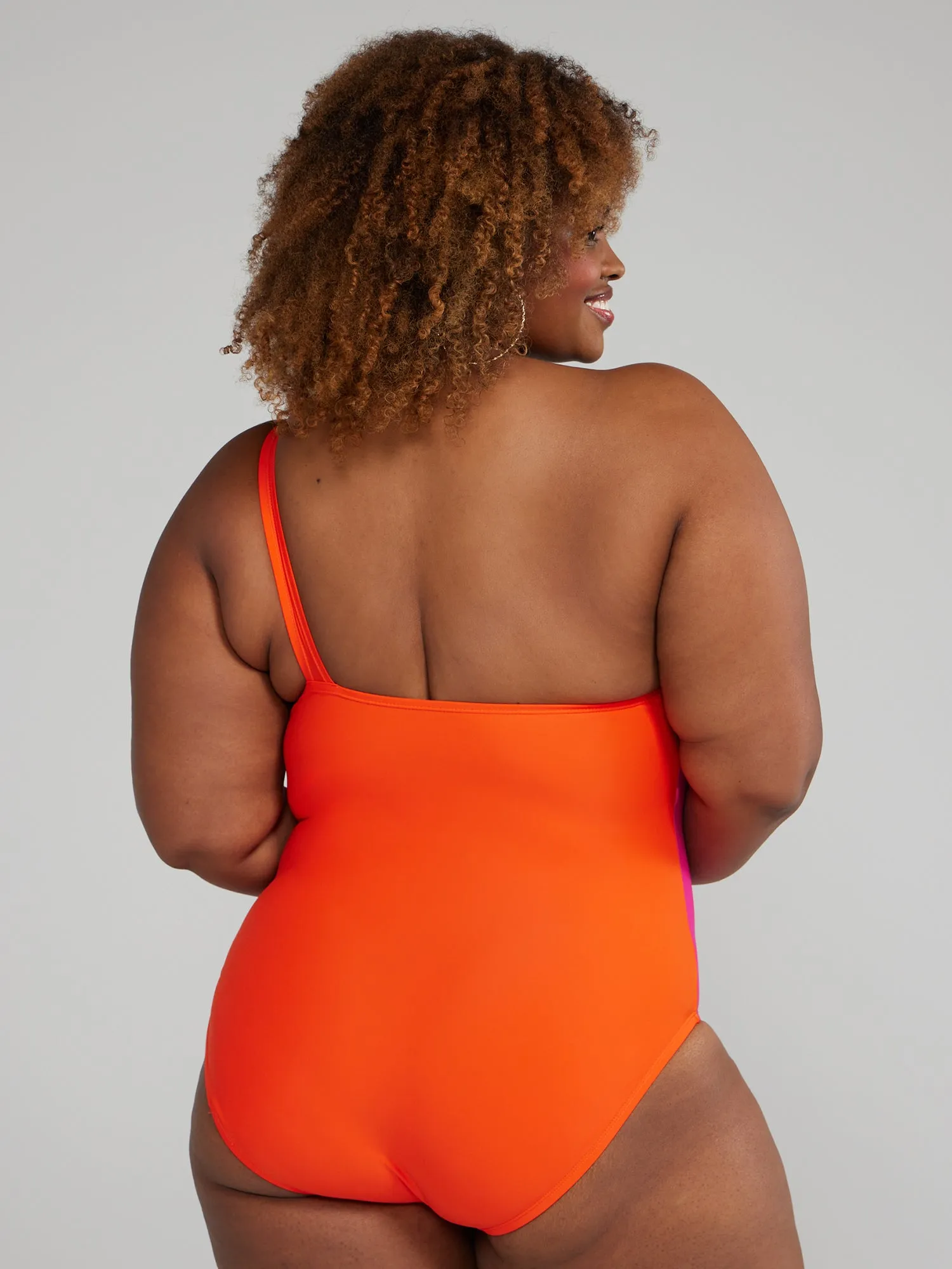 One Shoulder Colorblock One-Piece Swimsuit