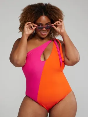 One Shoulder Colorblock One-Piece Swimsuit