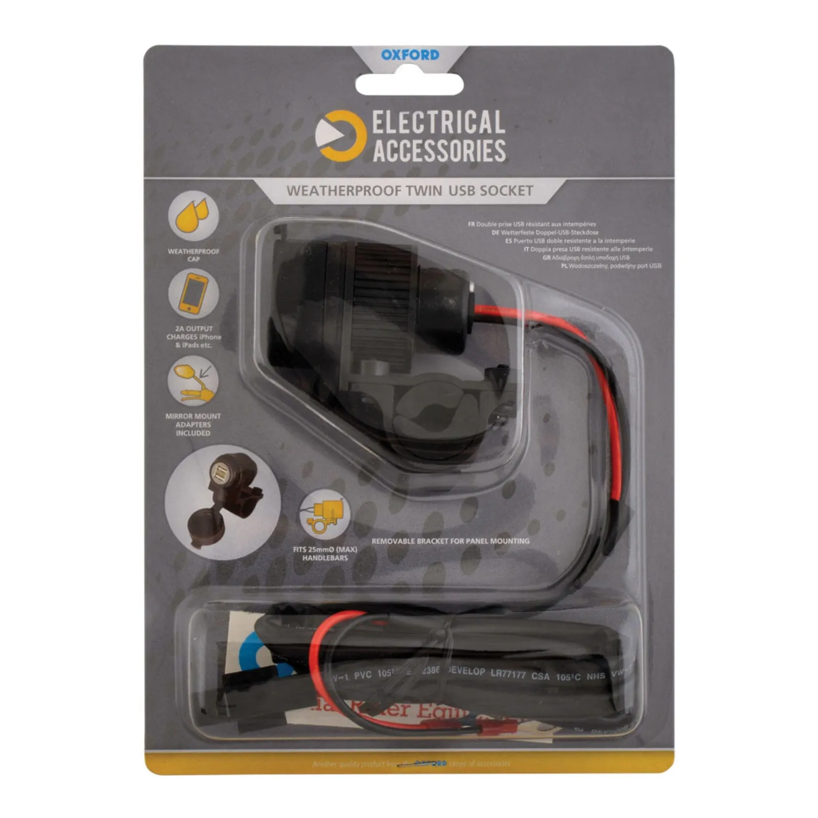Oxford USB Dual Socket - Handlebar Mount