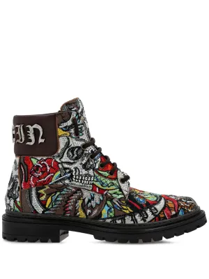 Philipp Plein Mid Tattoo leather ankle boots