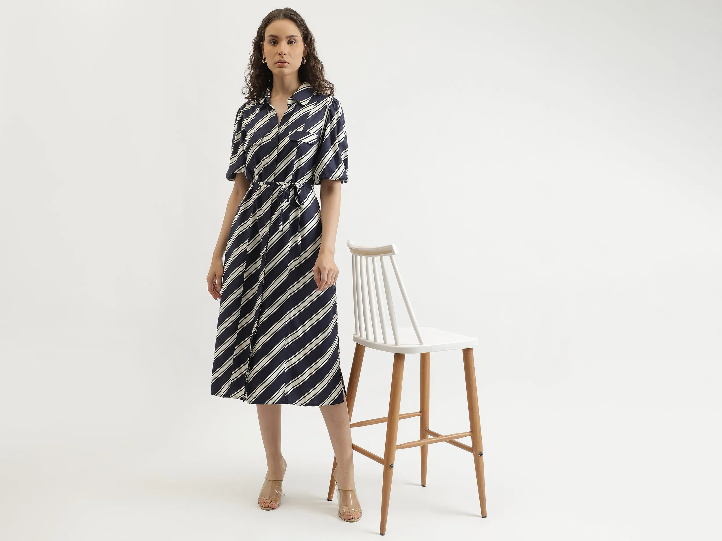 Regular Fit Spread Collar Striped Dress