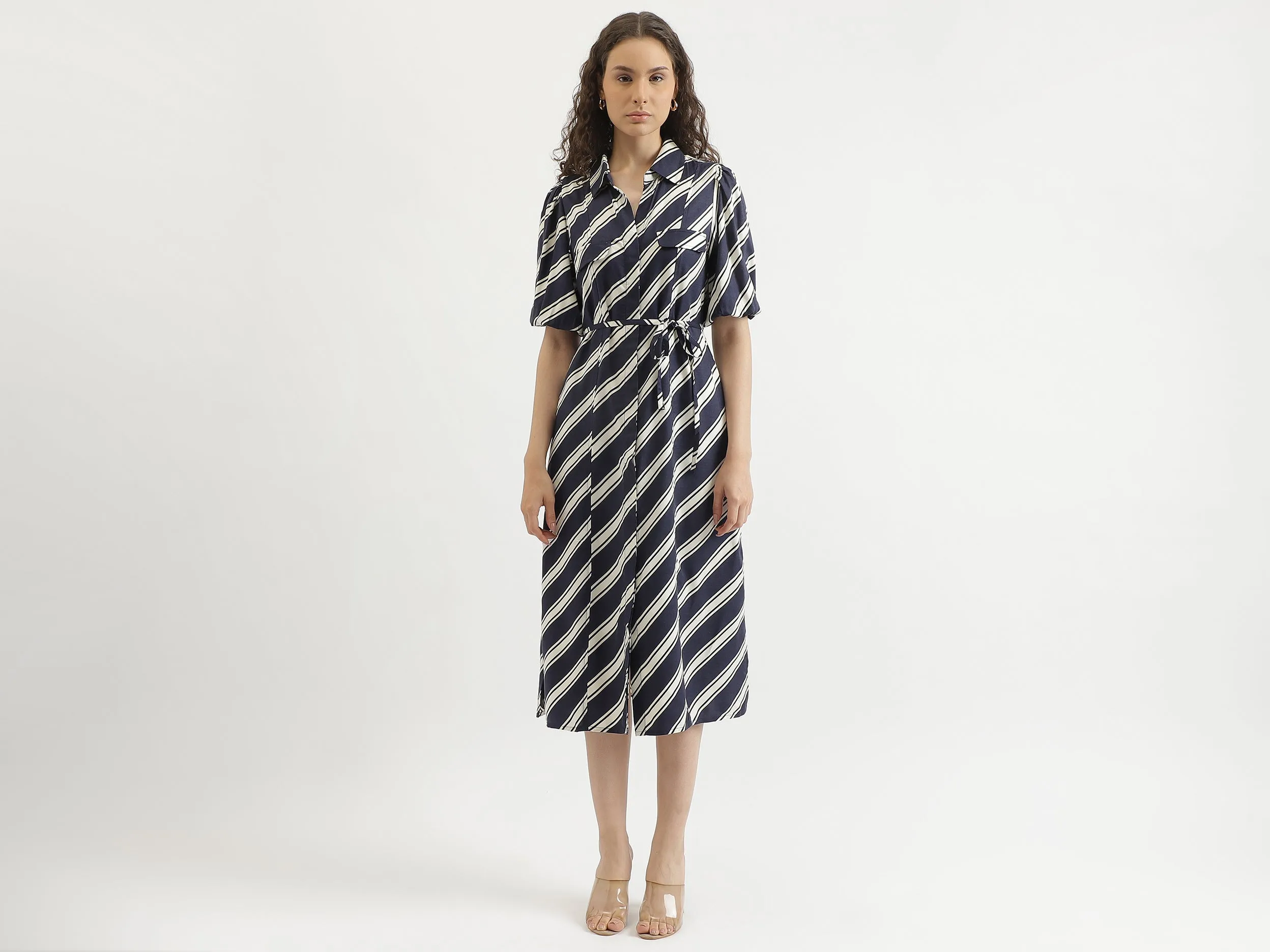 Regular Fit Spread Collar Striped Dress