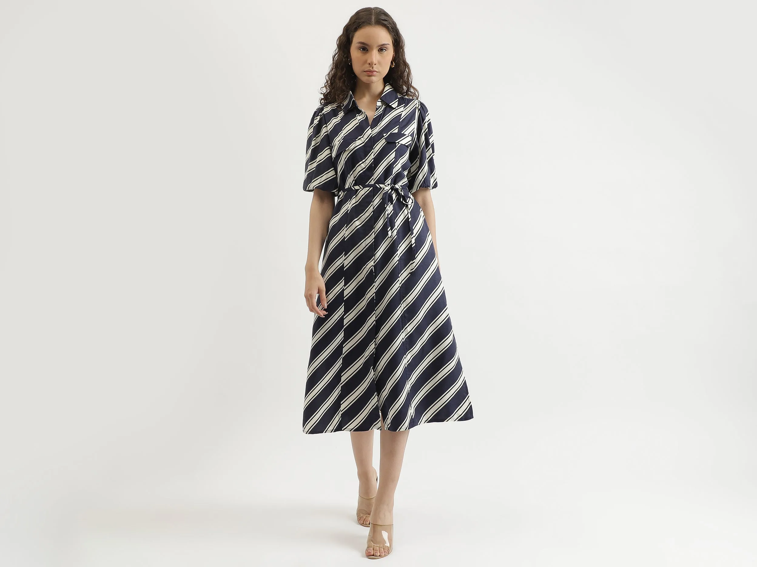 Regular Fit Spread Collar Striped Dress