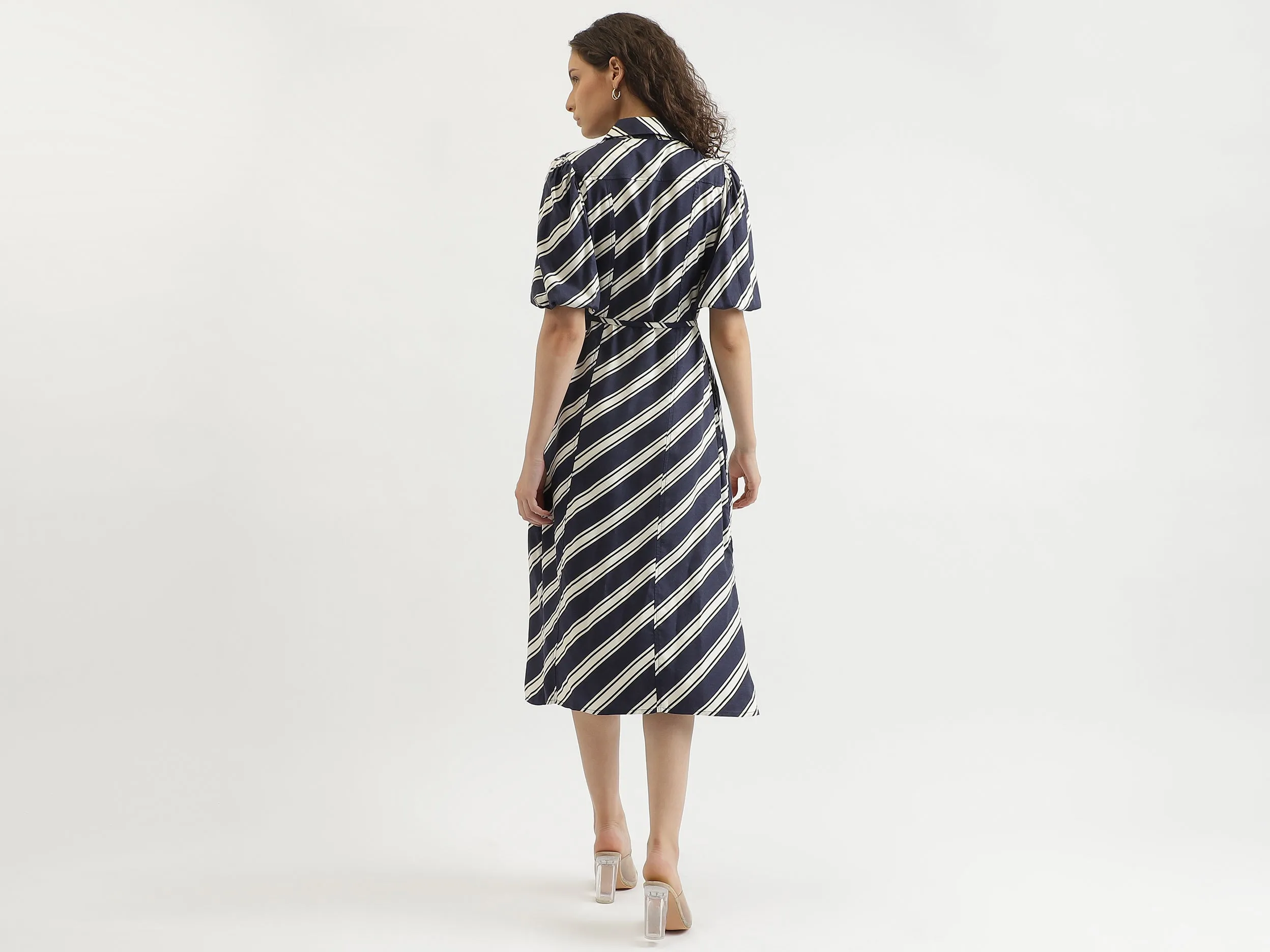 Regular Fit Spread Collar Striped Dress
