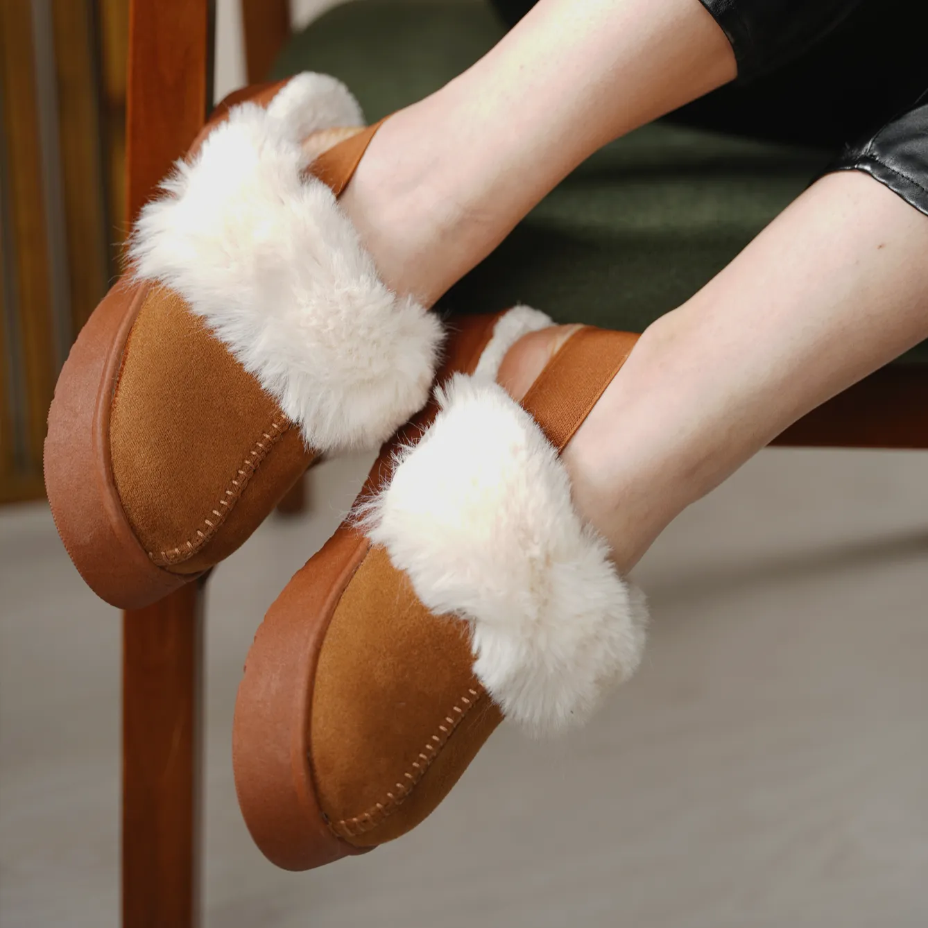 Suede Slingback Clogs - Camel