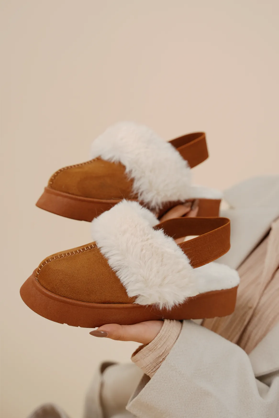 Suede Slingback Clogs - Camel
