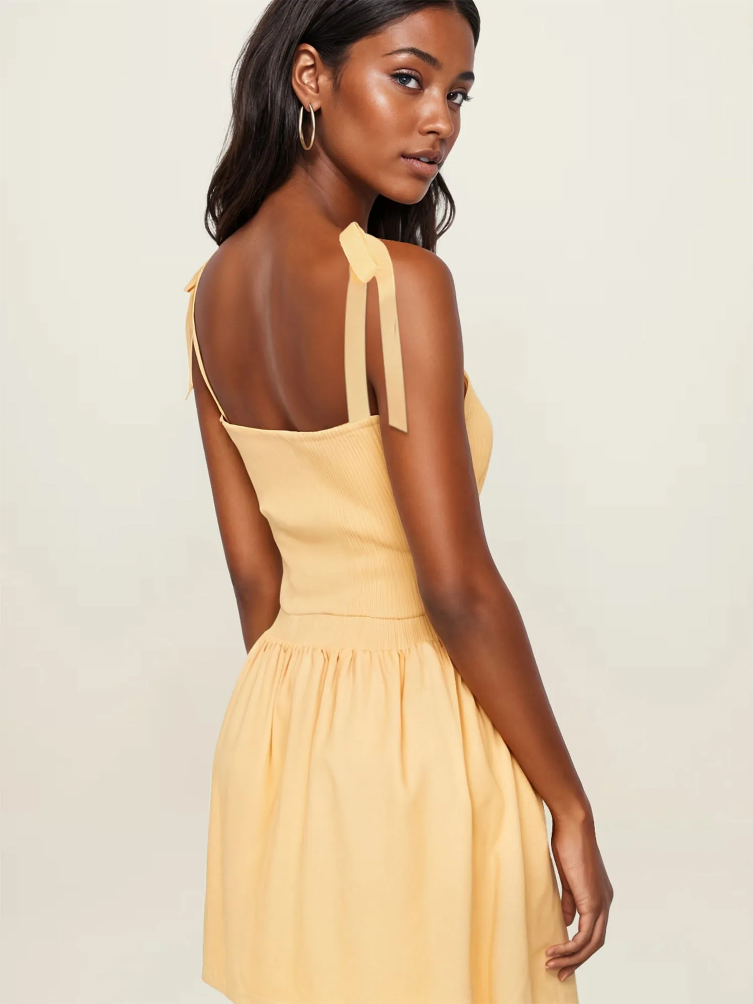 Tie Straps Ruched Bodice Shift Mini Sun Dress